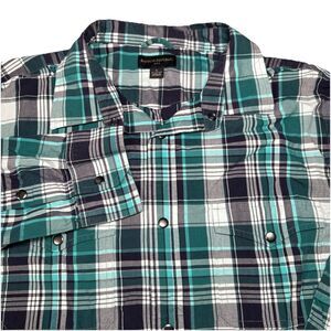 Banana Republic Men’s XL Green Plaid Snap Button Down Long Sleeve Shirt Preppy
